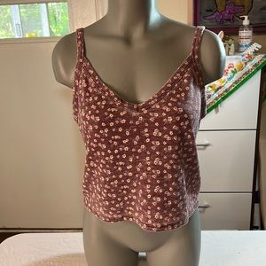American Eagle Burgundy Floral Spaghetti Strap Crop Top Size XL